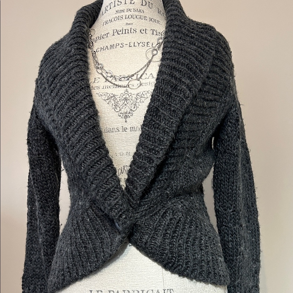 Single Button Front Cardigan, Knitted, Grey (size small)